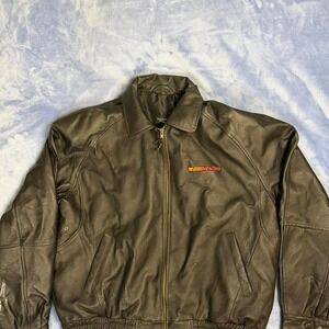 Vintage burka bay Autozone black leather jacket  men Size L